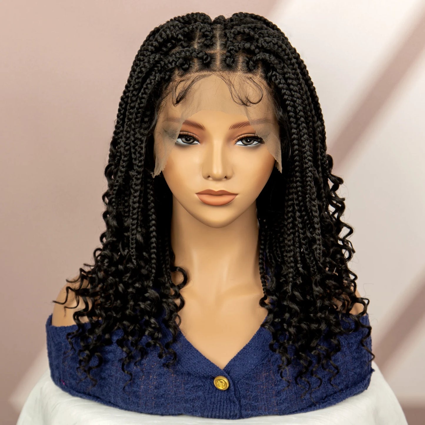 Short Bob Boho Knotless Box Braids Wig | 360 Double Full Lace | Curly Ends Luxegan