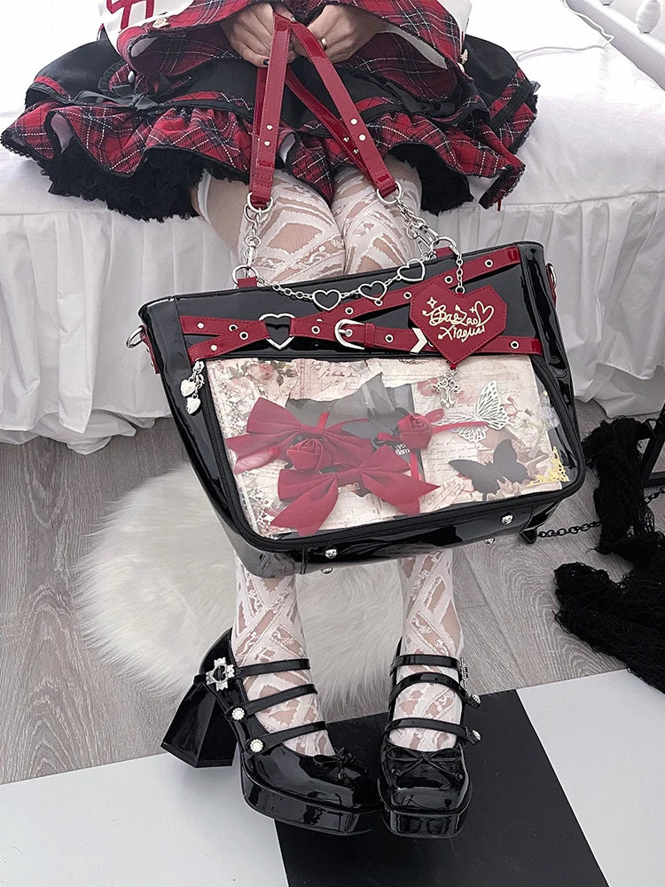 Y2K Aesthetic Underarm Ita Bag | Chic Heart-Shape DIY Display Handbag | Streetwear Girl Transparent Crossbody & Shoulder Bag Luxegan