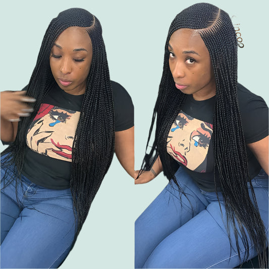 36" Long Side Part Braided Wig | Faux Locs, Box Braids & Cornrows | Full Lace Front | Synthetic Hair | Black Women