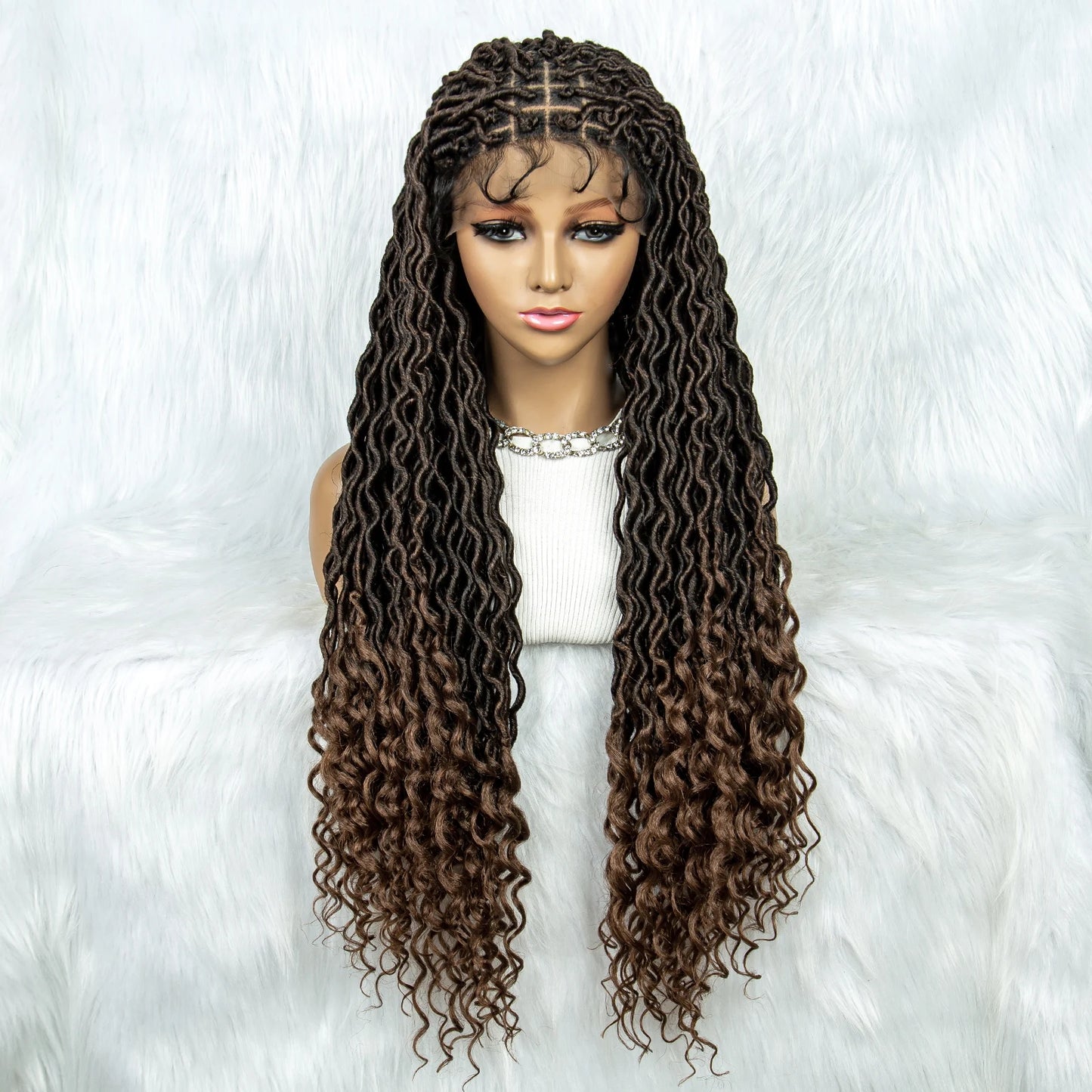 Cornrow Box Braids & Dreadlock Wig | 9x6 Lace Front | Curly Ends | Knotless Braids | Synthetic Hair