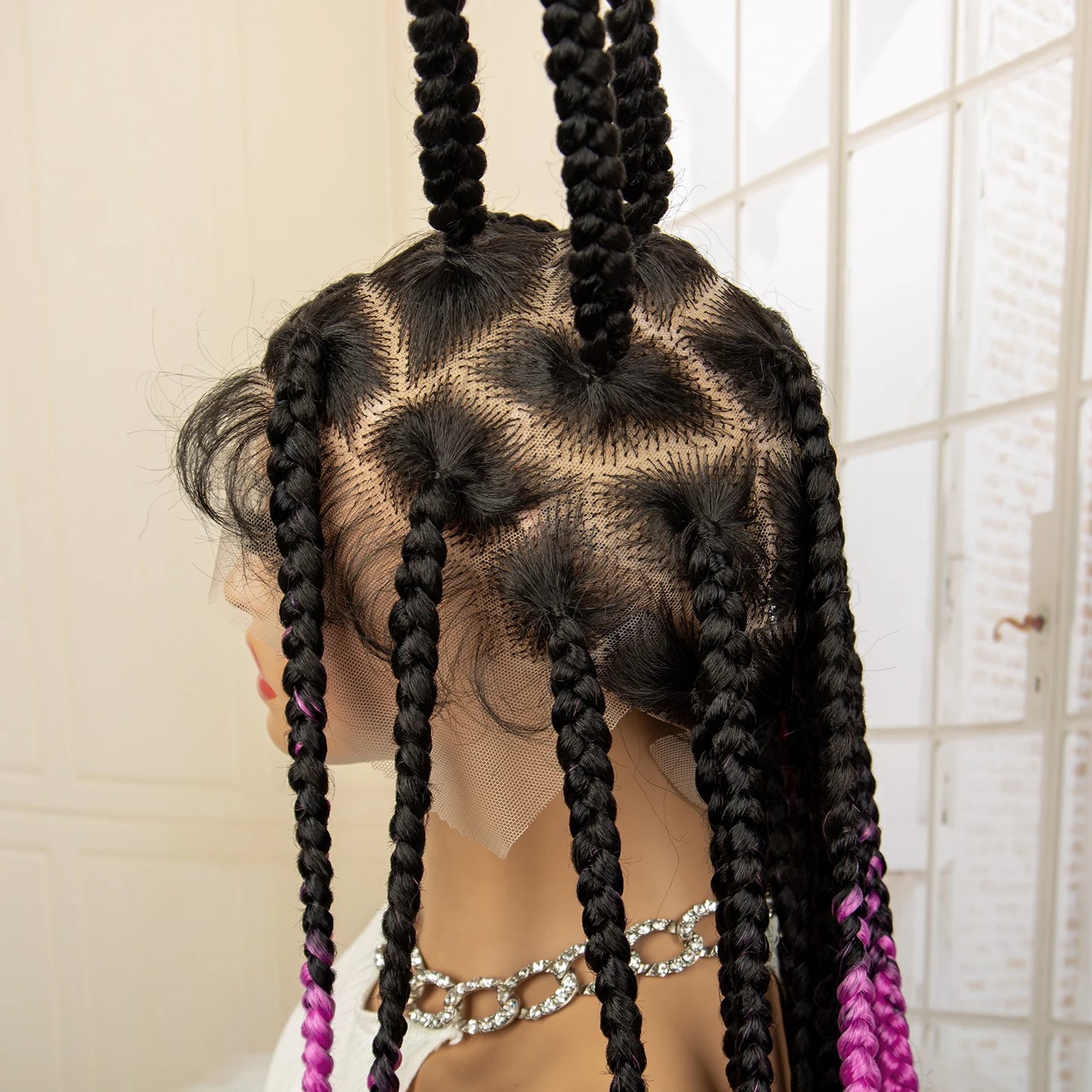 36" Big Knotless Box Braided Full Lace Wig | Cornrow Braiding Wig | Baby Hair | Synthetic Braids | For Women