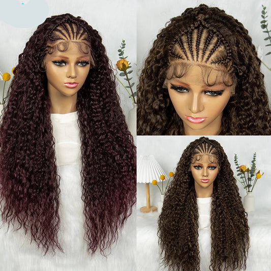 Burgundy Wavy Braided Lace Front Wig | Synthetic Braids | Black Women