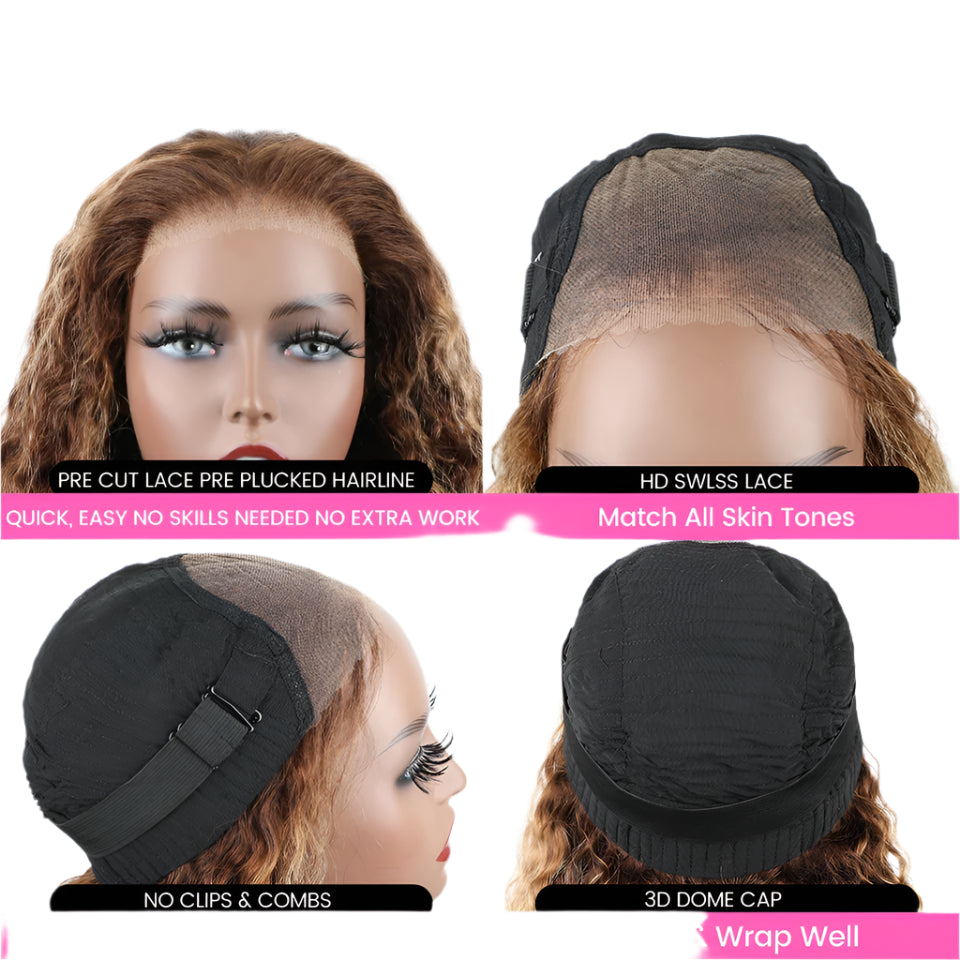 ISEE Hair Ombre 4/27 Honey Blonde Water Wave HD Lace Front Human Hair Wig | Glueless & Pre-Cut 6x4 Closure Luxegan