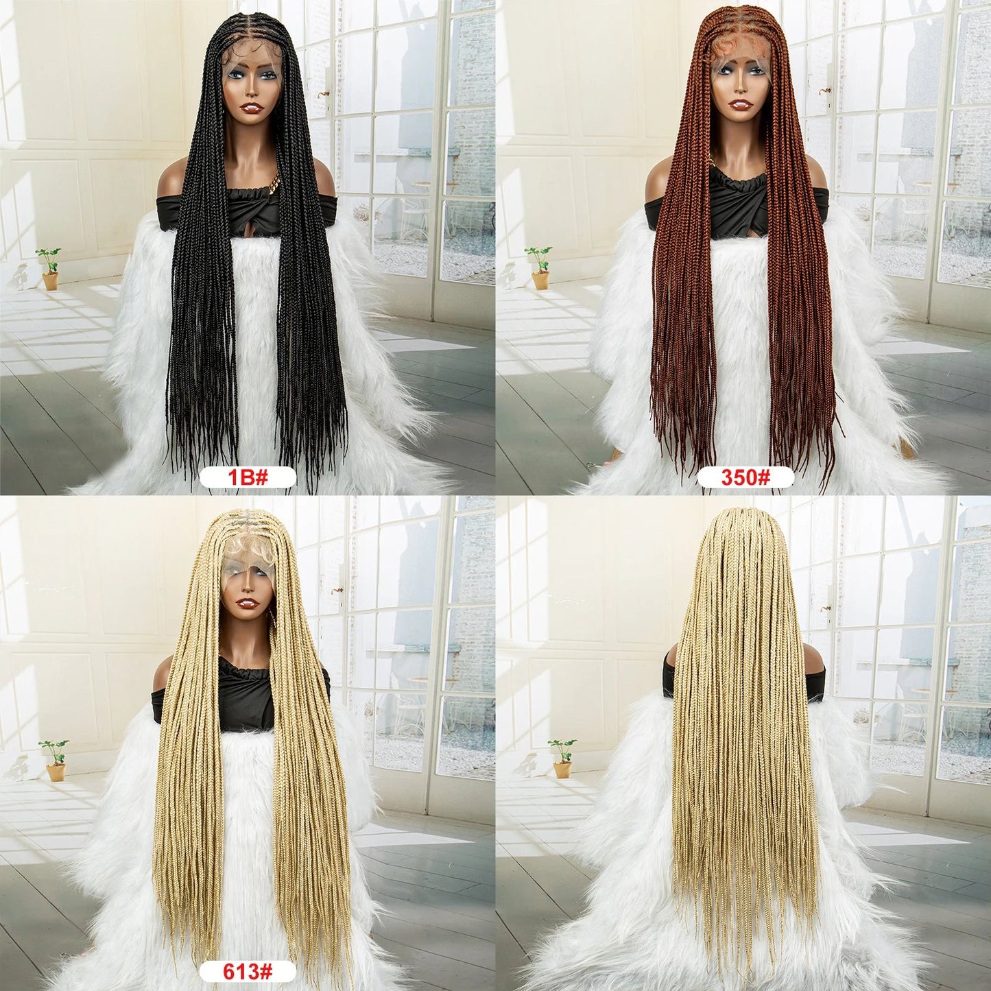 36" 613 Full Lace Knotless Box Braided Wig | Transparent HD Lace | Baby Hair | Synthetic Wig for Black Women Luxegan