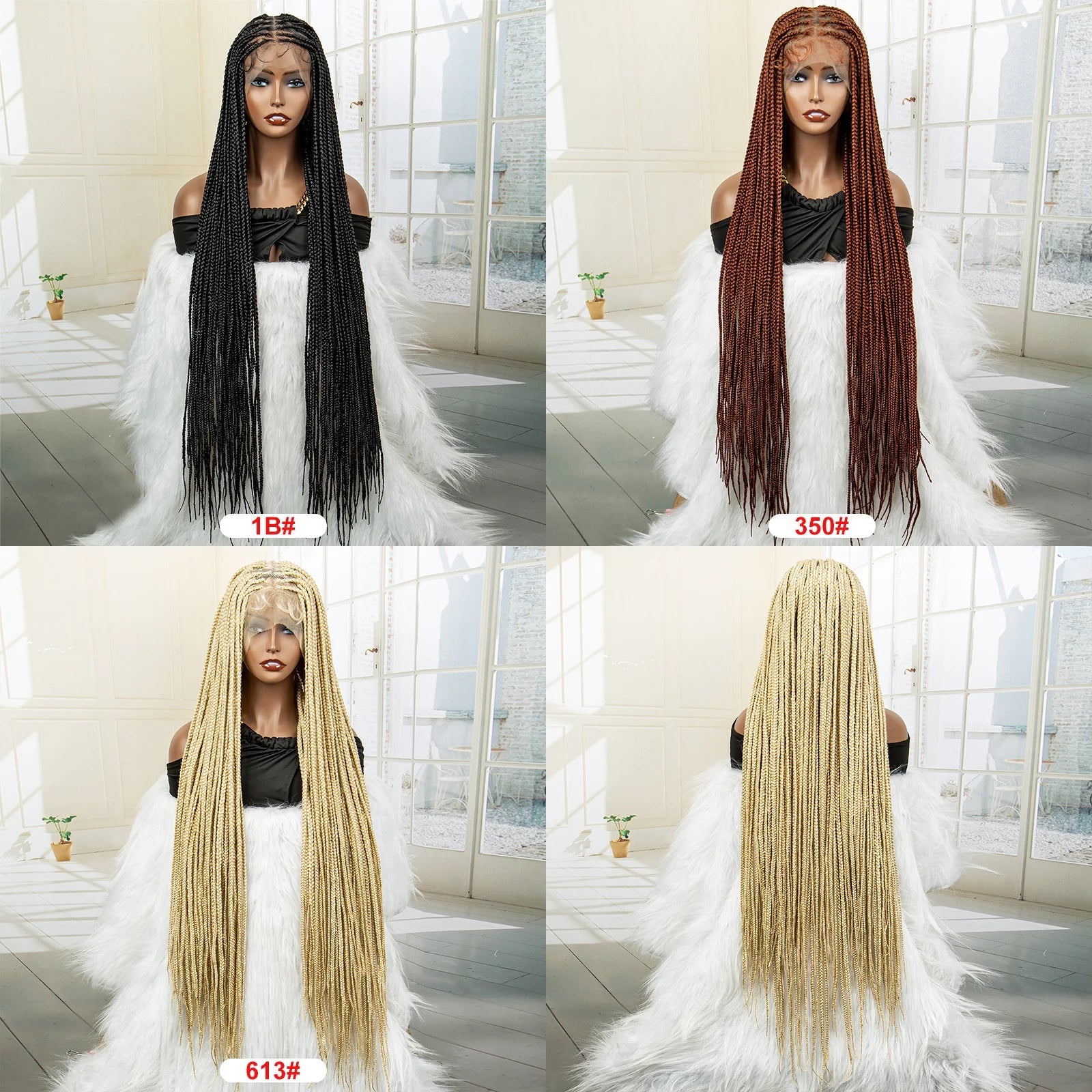 36" 613 Full Lace Knotless Box Braided Wig | Transparent HD Lace | Baby Hair | Synthetic Wig for Black Women Luxegan