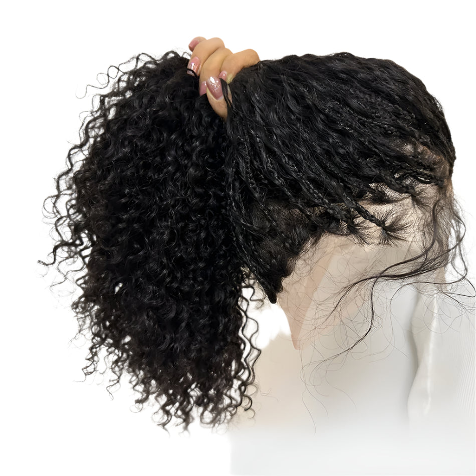 HD Full Lace Boho Box Braids Wig | Human Hair Curly Ends | 300% Density | Brazilian Remy Hair