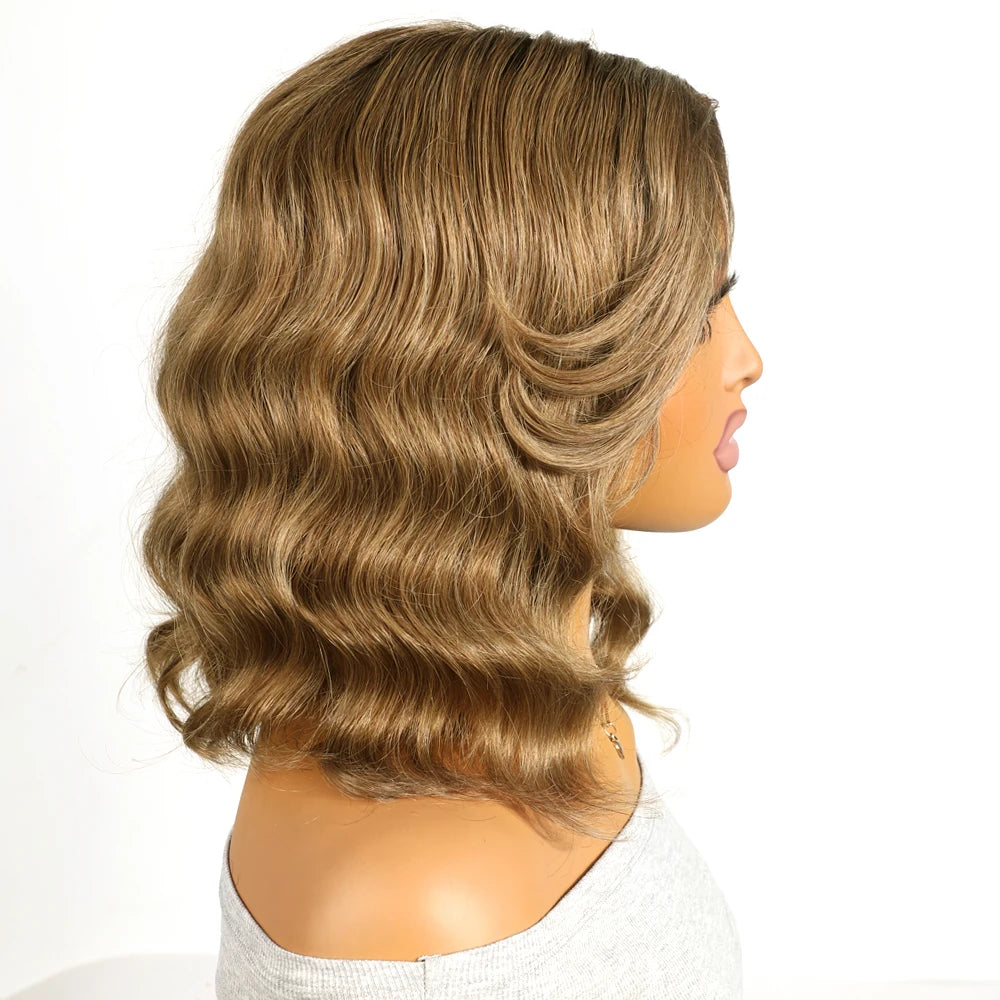 Honey Blonde Wavy Lace Front Wig with Shadow Roots | HD Lace Human Hair Wig | Multi-Parting