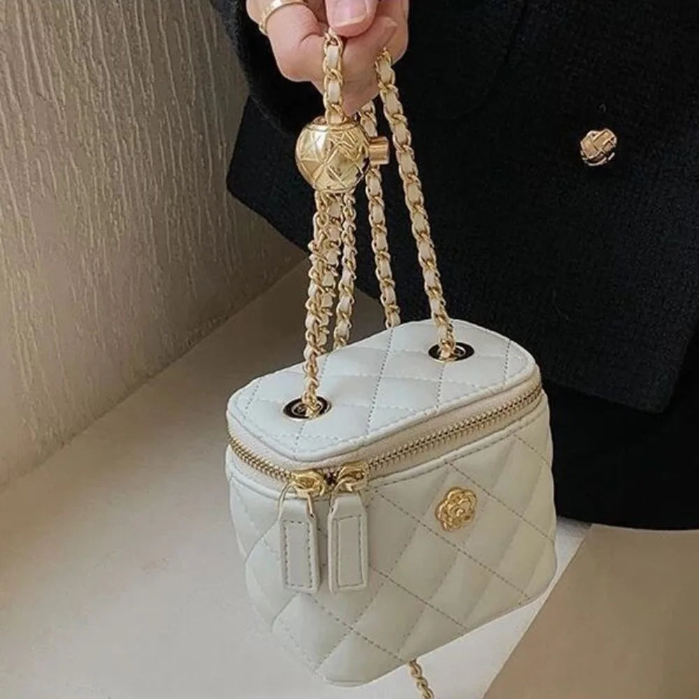 PU Solid Fashion Camellia Bucket Bag | Moderate Zipper Crossbody Luxegan