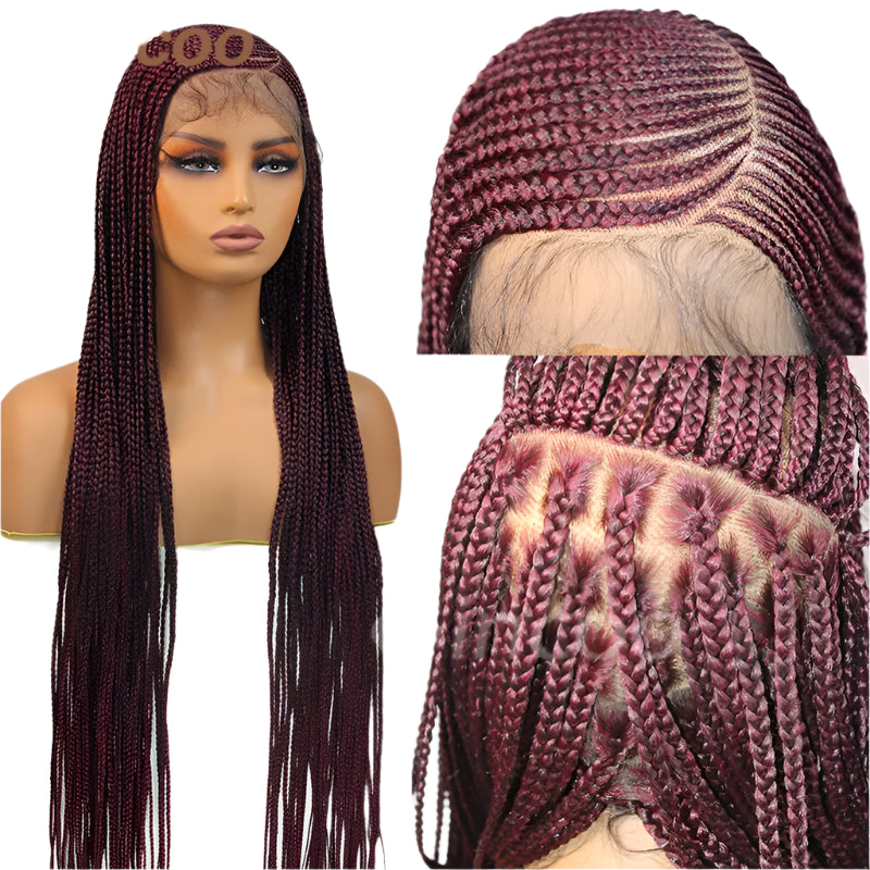 36" Cornrow Braided Wig | Full Lace Front Wig | Blonde Box Braids | Side Part | Synthetic Hair