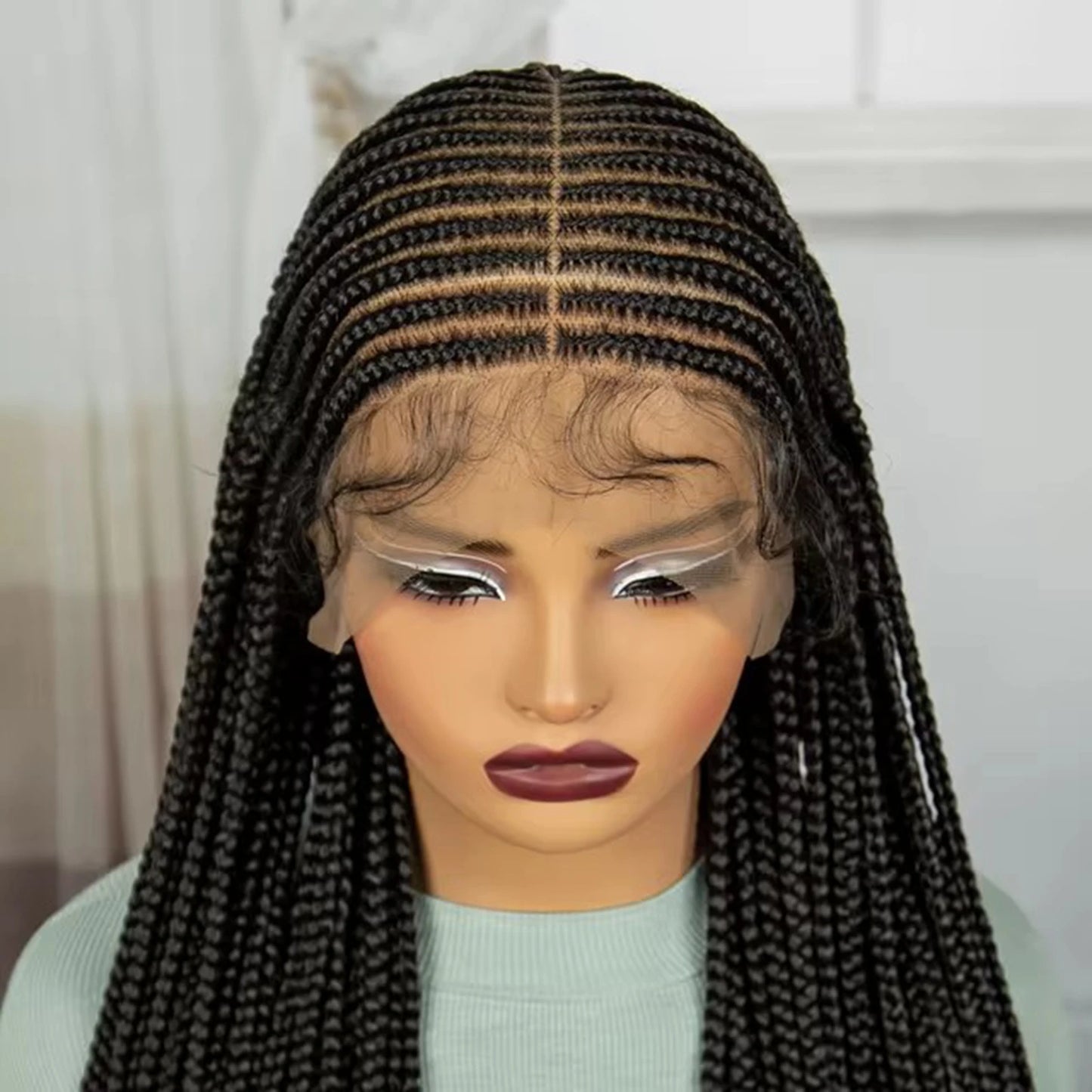 36" Natural Straight Cornrow Braids Wig | Lace Front | Baby Hair Luxegan