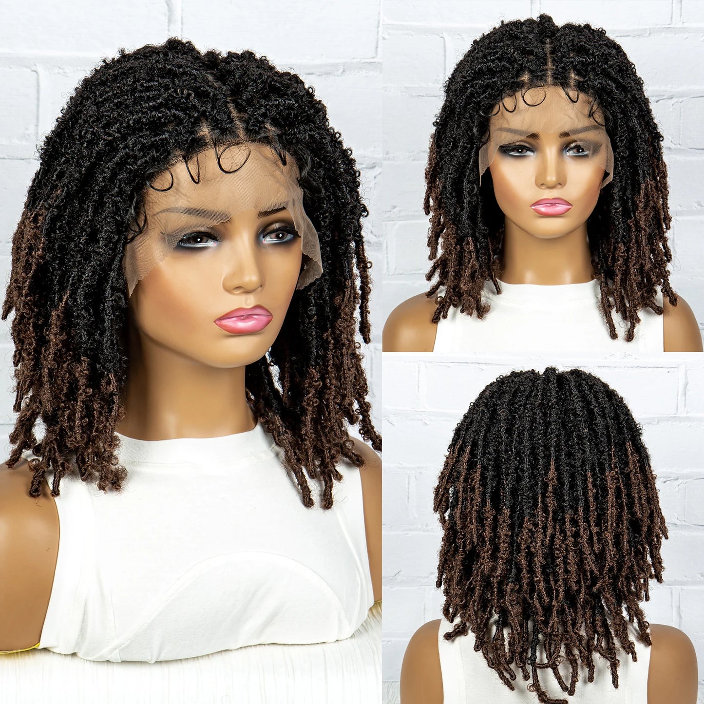 Burgundy Short Faux Locs Wig | Knotless Braids | Synthetic Lace Front | With Baby Hair | For Women