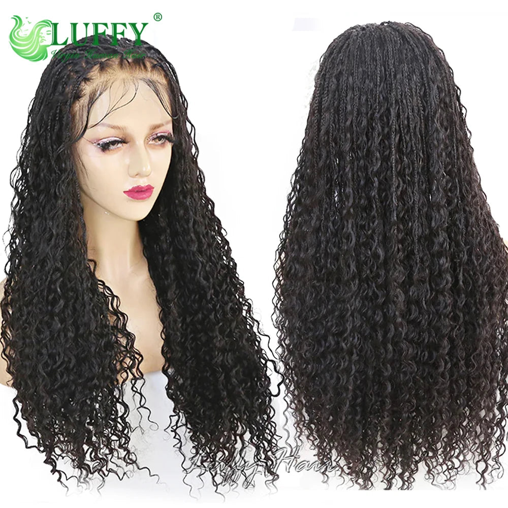 HD Full Lace Knotless Boho Box Braids Wig | Curly Ends | 300% Density | Human Hair | Pre-Plucked Luxegan