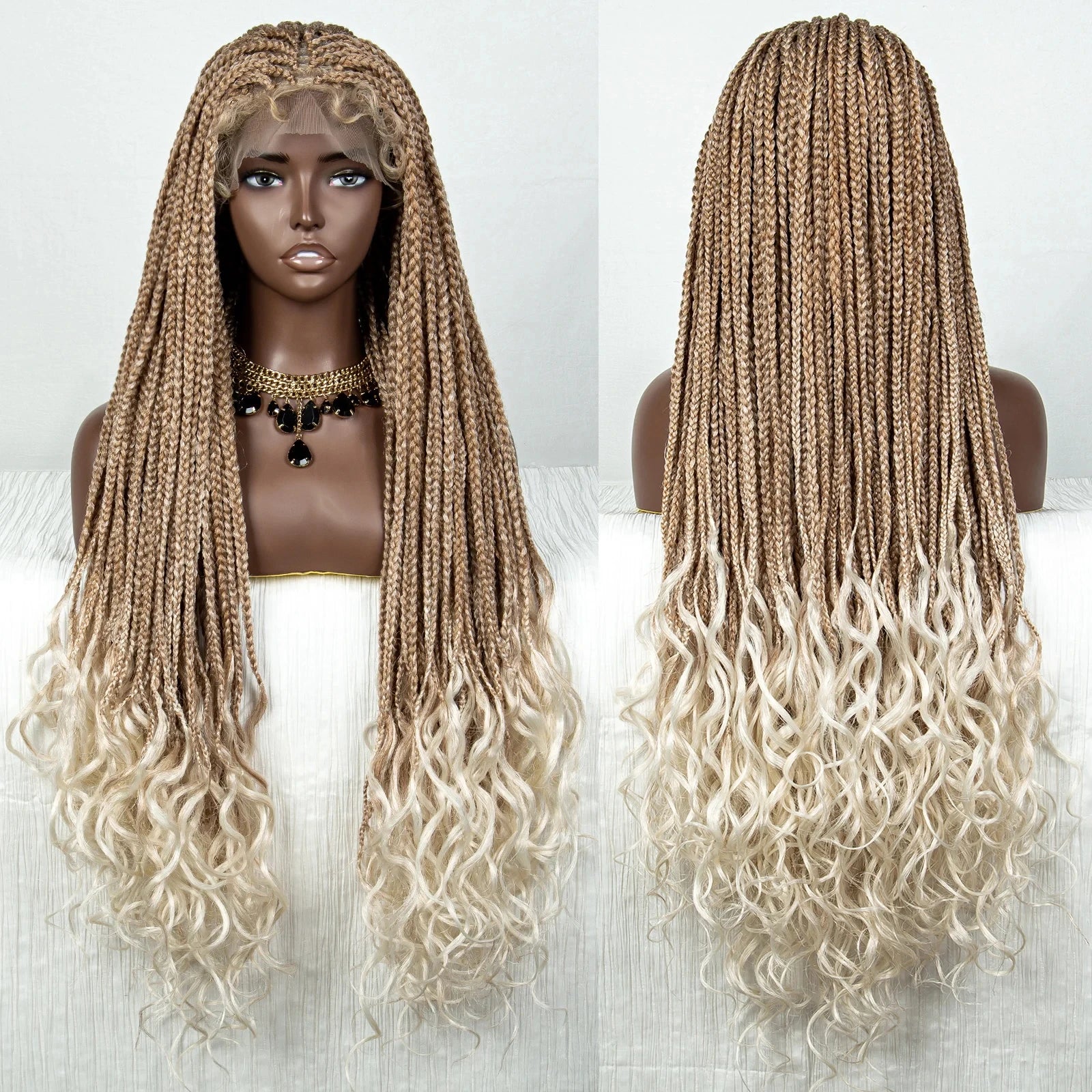 36" 613 Blonde Braided Wig | Lace Front | Baby Hair | Colored Braids Luxegan
