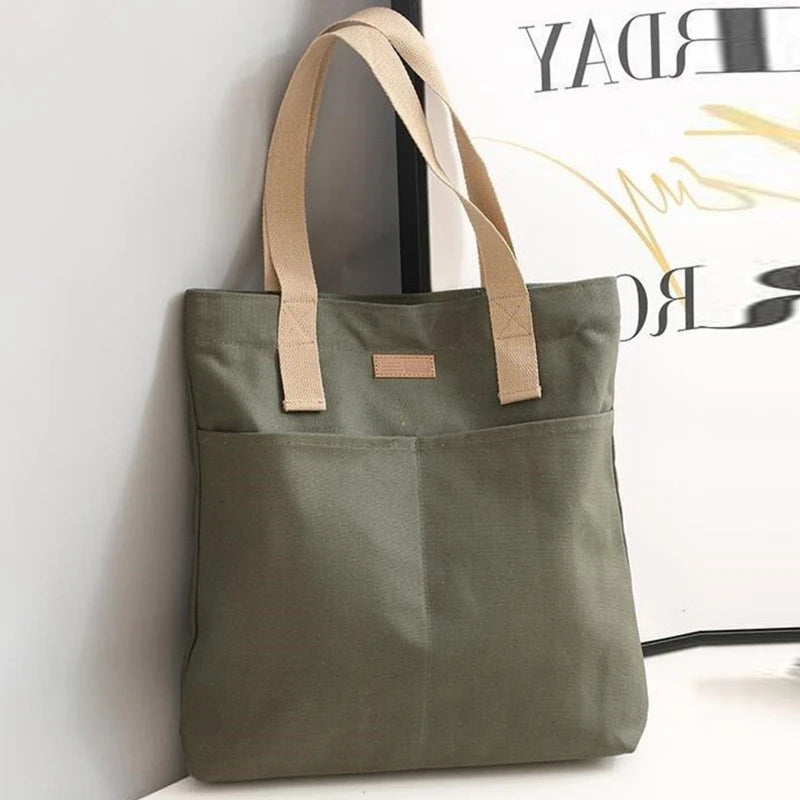 Women's Canvas Tote Bag | Solid Color Designer Ladies Casual Handbag & Large Capacity Cotton Reusable Shopping Beach Bag Luxegan