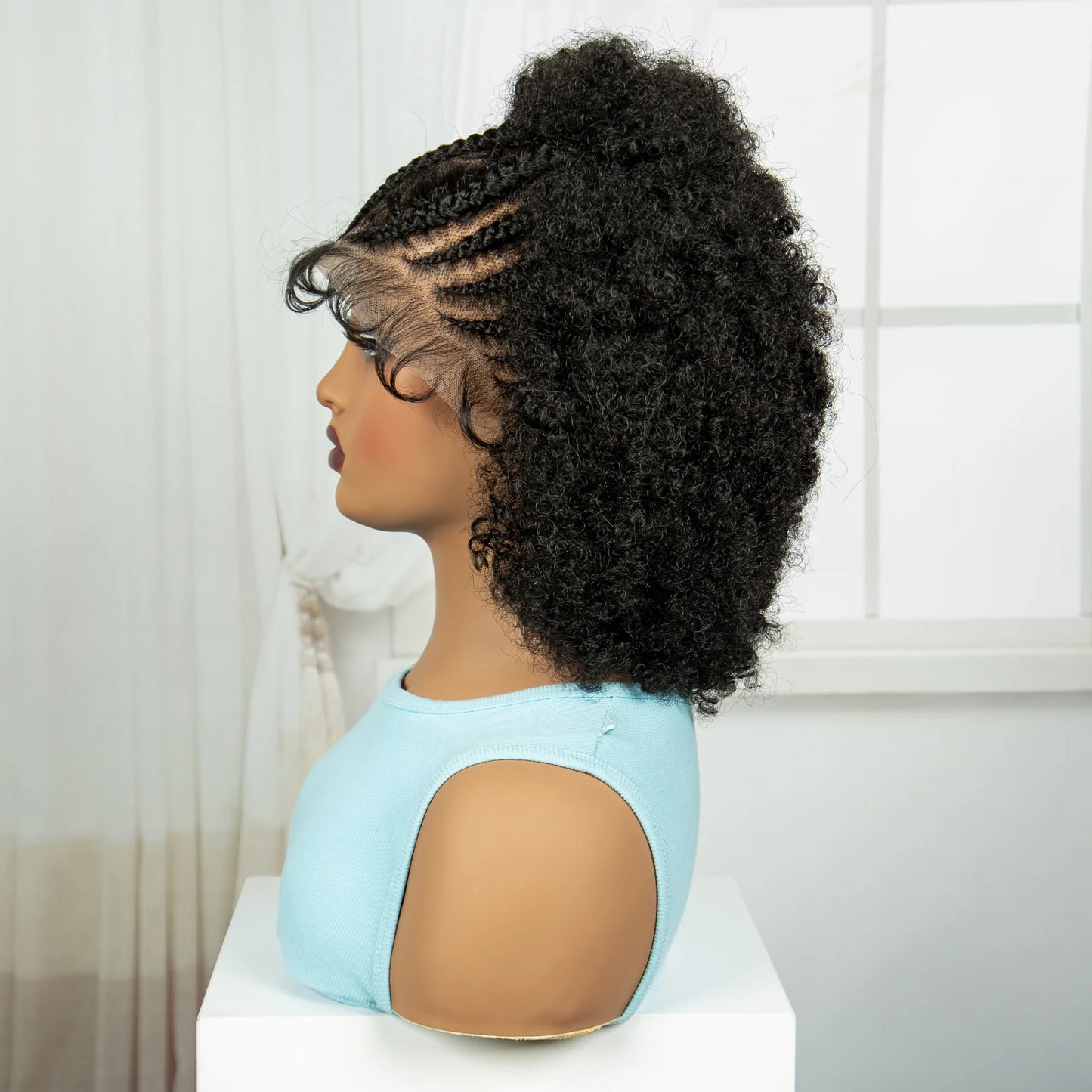 Short Afro Kinky Curly Cornrow Braids Wig | HD Full Lace | Baby Hair Luxegan