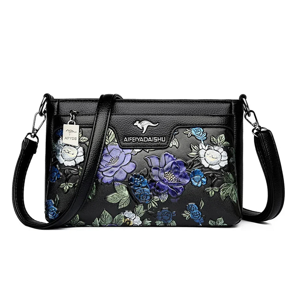 Women's Floral Patterned Shoulder Bags | High-Quality Leather Crossbody Bag & Elegant Commuting Handbags Luxegan