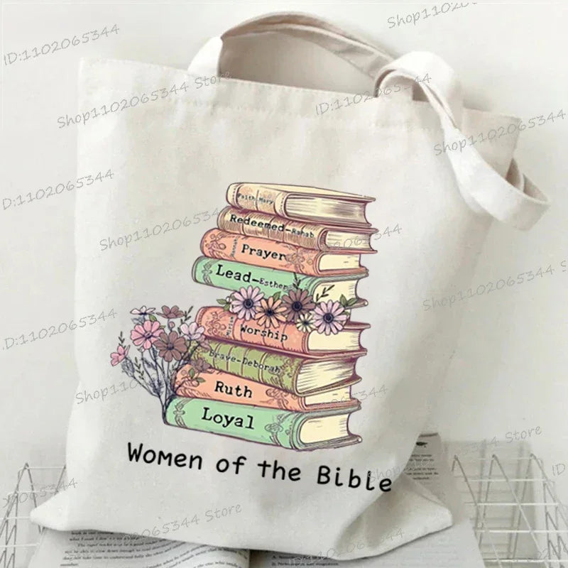 Books and Flower Print Canvas Tote | Casual Reusable Shopping Bag Luxegan