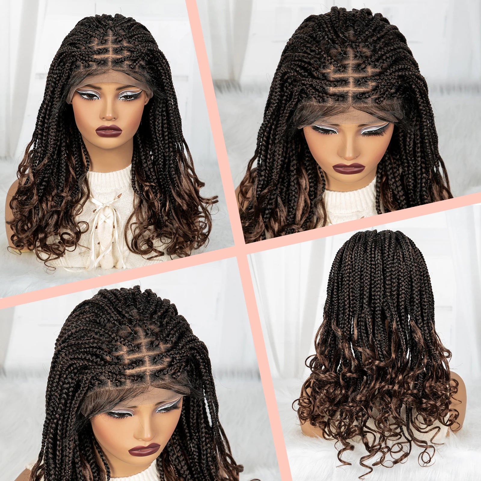 9x6 Lace Front Knotless Braids Wig with Curly Ends | Blended Box Braids Luxegan