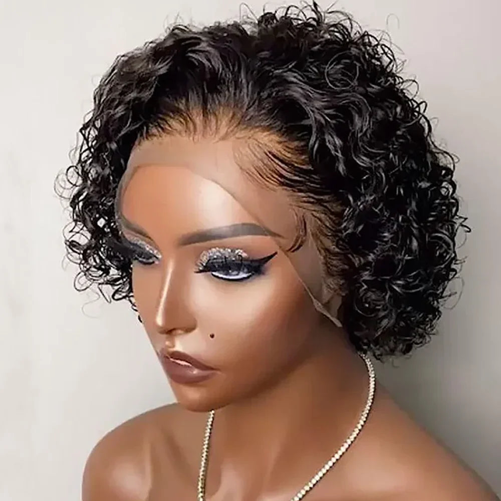 Short Curly Pixie Cut Wig | Water Wave Bob Wig | 13x1 Transparent Lace Front Human Hair Wig