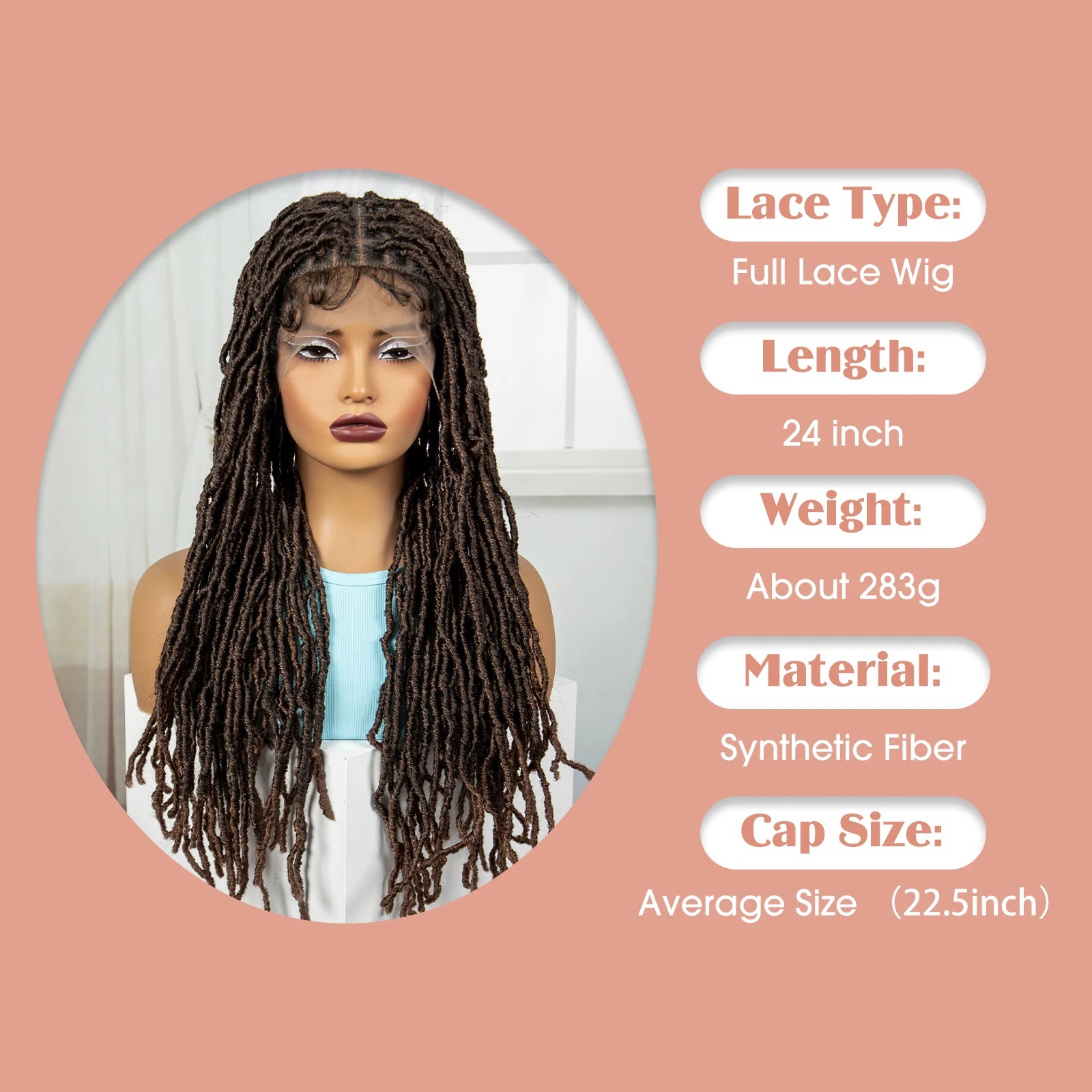 24" Knotless Box Locs Braided Wig | Full Lace Frontal Dreadlock Style Luxegan