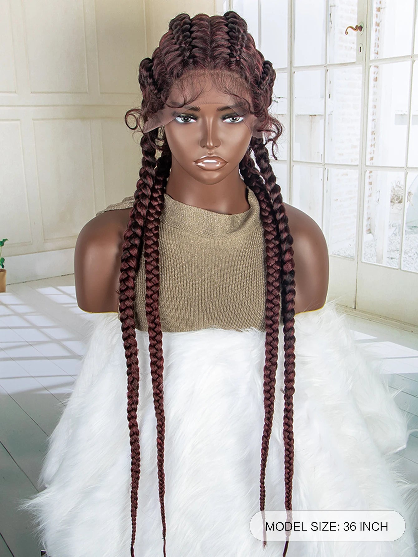 Stunning 99J Burgundy Braided Wig | Hand-Braided Twist Wig with Baby Hair | Synthetic Lace Front Wig for Black Women