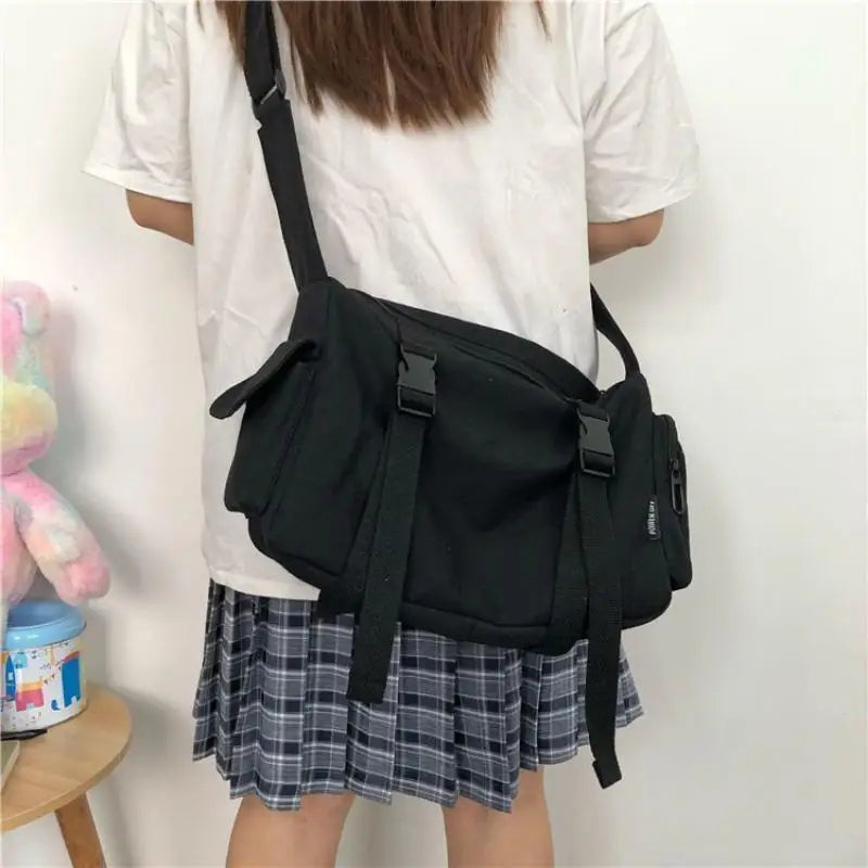 Unisex Solid Color Canvas Messenger Bag | Large Capacity Student Crossbody & Shoulder Handbag (Four Seasons) Luxegan