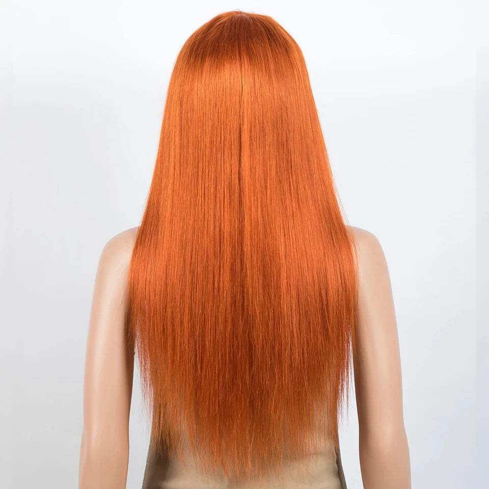 Ginger Orange Straight Human Hair Wig with Bangs | Full Machine Made Peruvian Remy Hair (Wear & Go) Luxegan