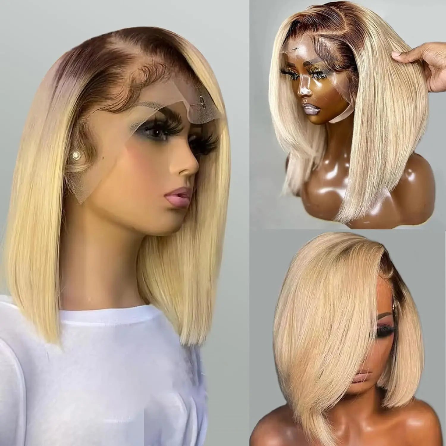 Ombre Honey Blonde & Red Wine Bob Wig | 13x4 HD Transparent Lace Front Human Hair Luxegan