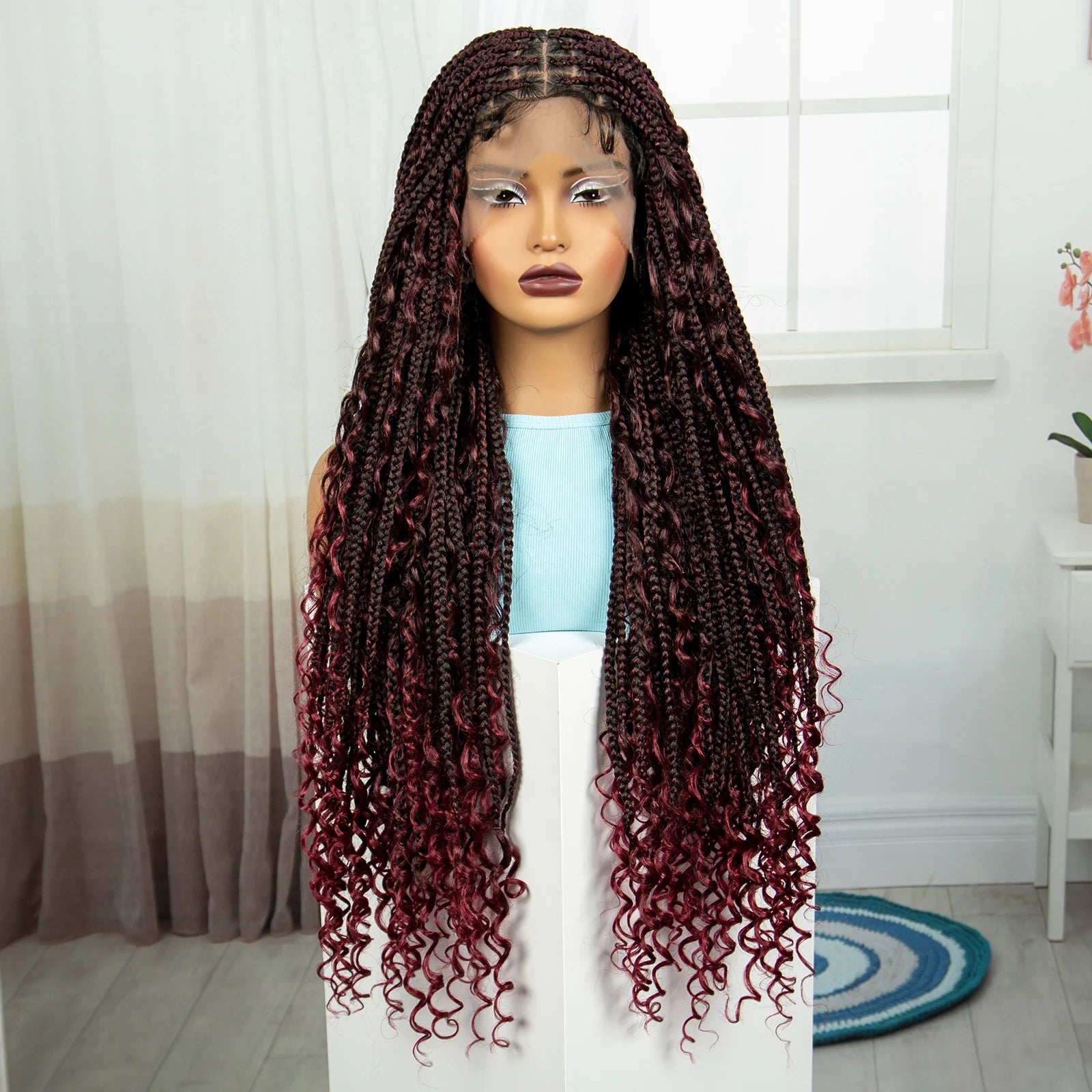 Ombre Knotless Braids Wig | Curly Ends | Full Lace | Baby Hair | Handmade Luxegan