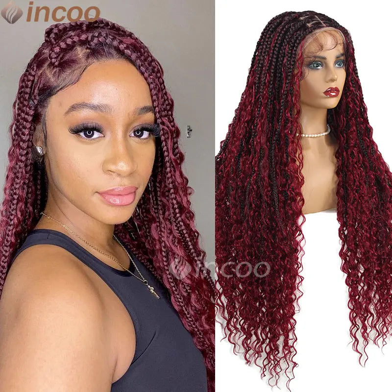 613 Blonde & Burgundy Butterfly Braids Wig | 36" Full Lace | Goddess Locs & Box Braids Luxegan