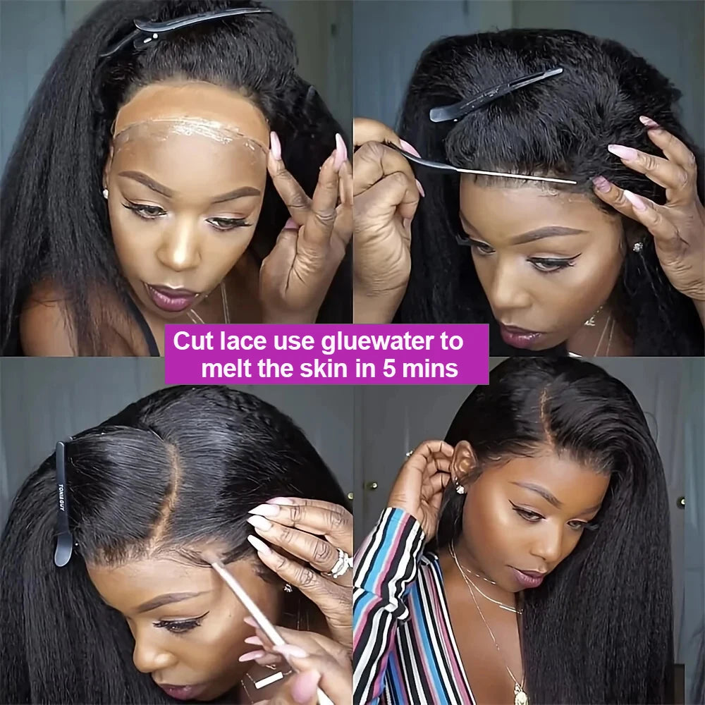 40 Inch Full 360 HD Lace Frontal Kinky Yaki Straight Human Hair Wig | 300% Density Transparent Lace Front Wig for Women Luxegan