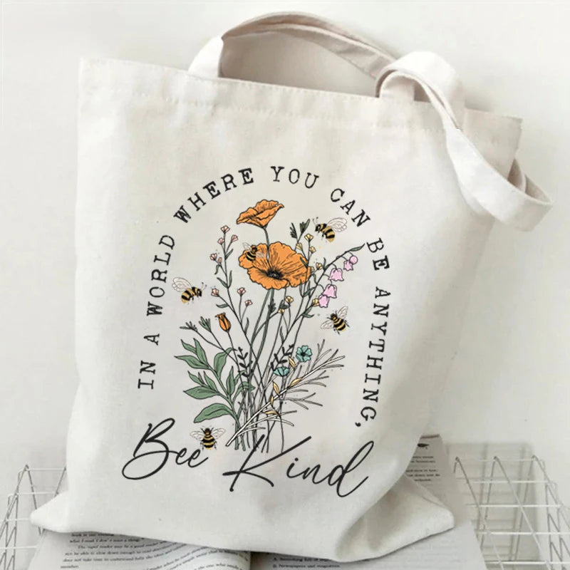 "Spread Kindness" Sunflower Bee Canvas Tote Bag | Versatile Underarm Shoulder Handbag for Commuter, Work & Student Luxegan