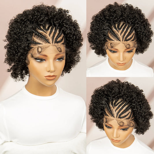 Afro Curly Cornrow Braided Bob Wig | Baby Hair | Kanekalon Hair | Black Women