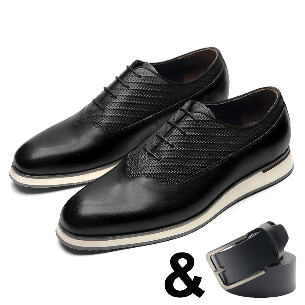 Classic Men's Oxford Casual Sneakers | Genuine Leather Italian Design Lace-Up Dress Shoes (Anti-Slip Sole) Luxegan