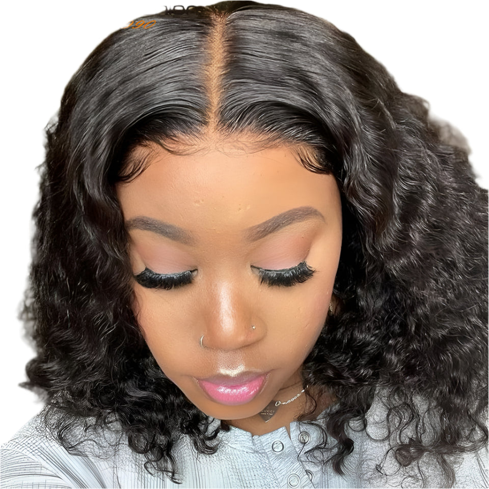 180% Density Deep Wave Bob Wig | Transparent Lace Front Human Hair Luxegan