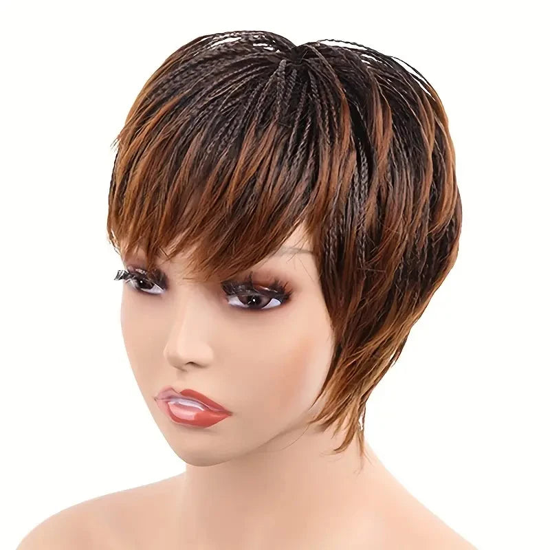 Women's Short Bob Braided Wig with Bangs | Synthetic Wigs for Everyday Wear & Christmas (Easy Style)