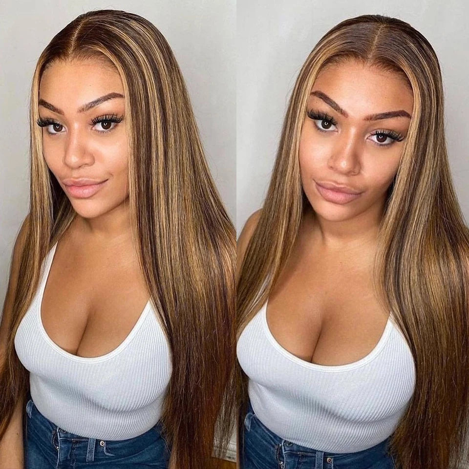 Highlight Glueless Human Hair Wig | Ready-to-Wear 200% Density Ombre Straight 13x6 HD Lace Frontal Wig (Pre-Plucked, Pre-Cut) Luxegan