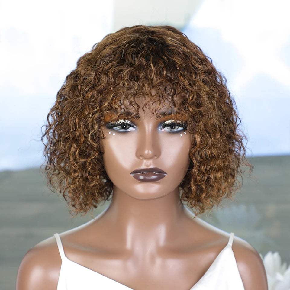 Ombre 99J & Blonde Jerry Curly Bob Wig with Bangs | Glueless "Wear to Go" Human Hair Luxegan