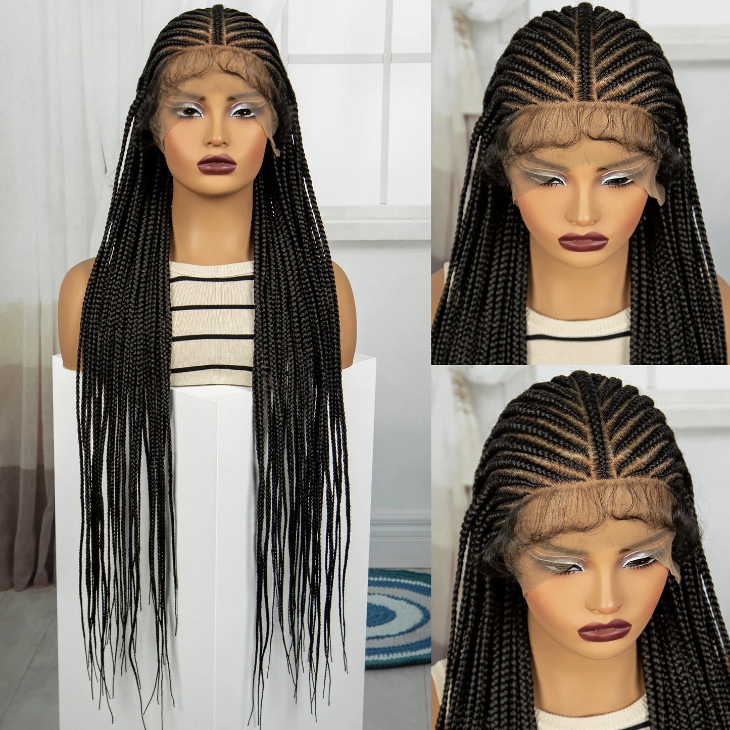 36" Knotless Cornrow Braids Wig | Transparent Full Lace | Baby Hair Luxegan