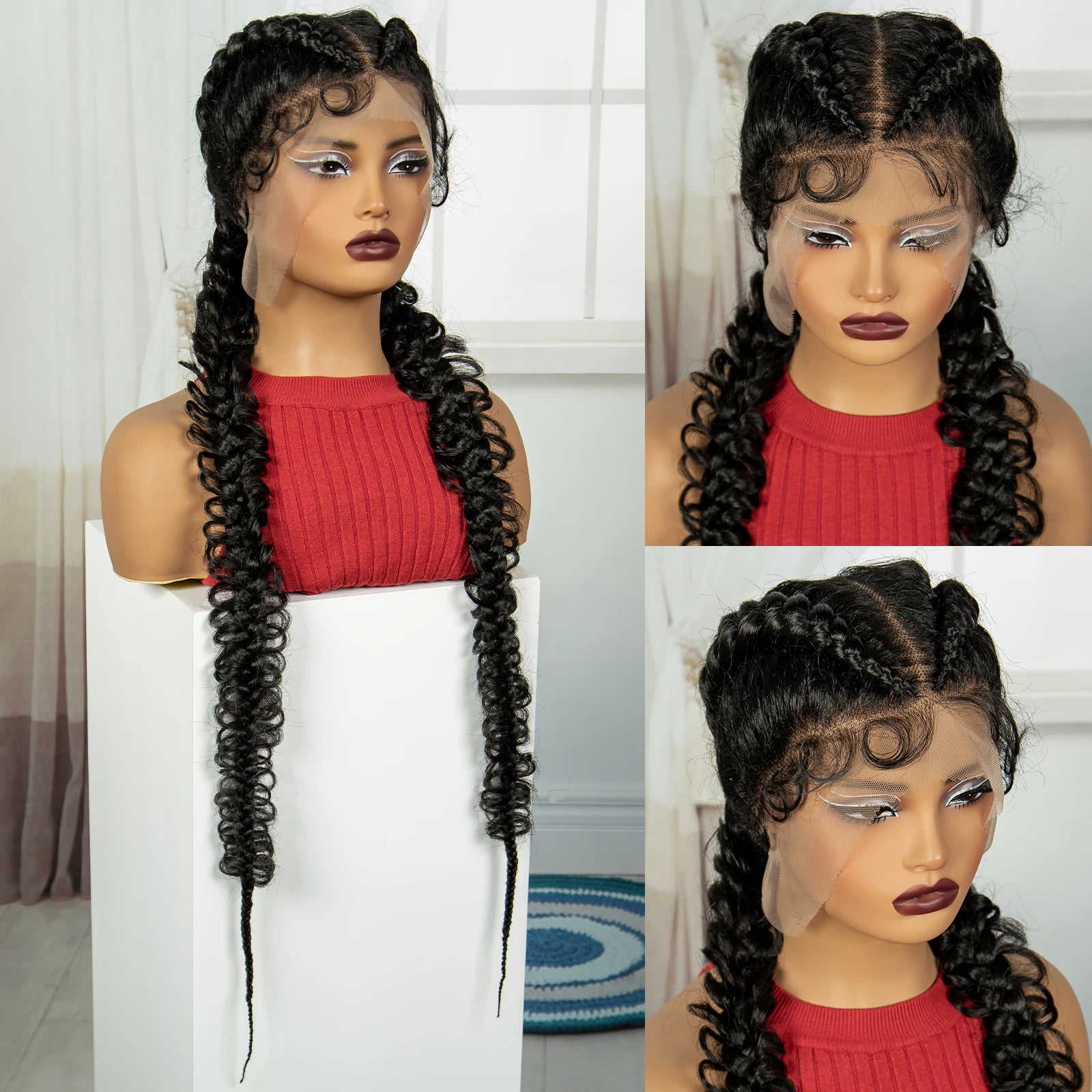 38" Knotless Twist Cornrow Braids Wig | Full Lace | Baby Hair Luxegan