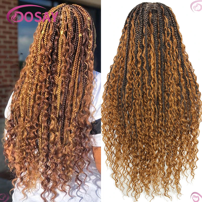 Boho Box Braided Wigs Synthetic Curly Wig Full Lace Front Wigs For Women 32" Goddess Braids Wig African Bohemian Braiding Hair Luxegan