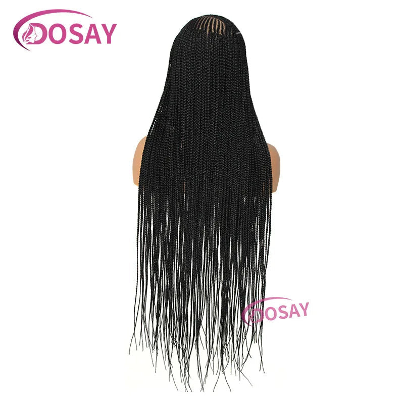 Synthetic Full Lace Front Wig Cornrow Double Braided Wigs For Black Women Box Side Part Braided Lace Wig Faux Locs Braids Wigs Luxegan