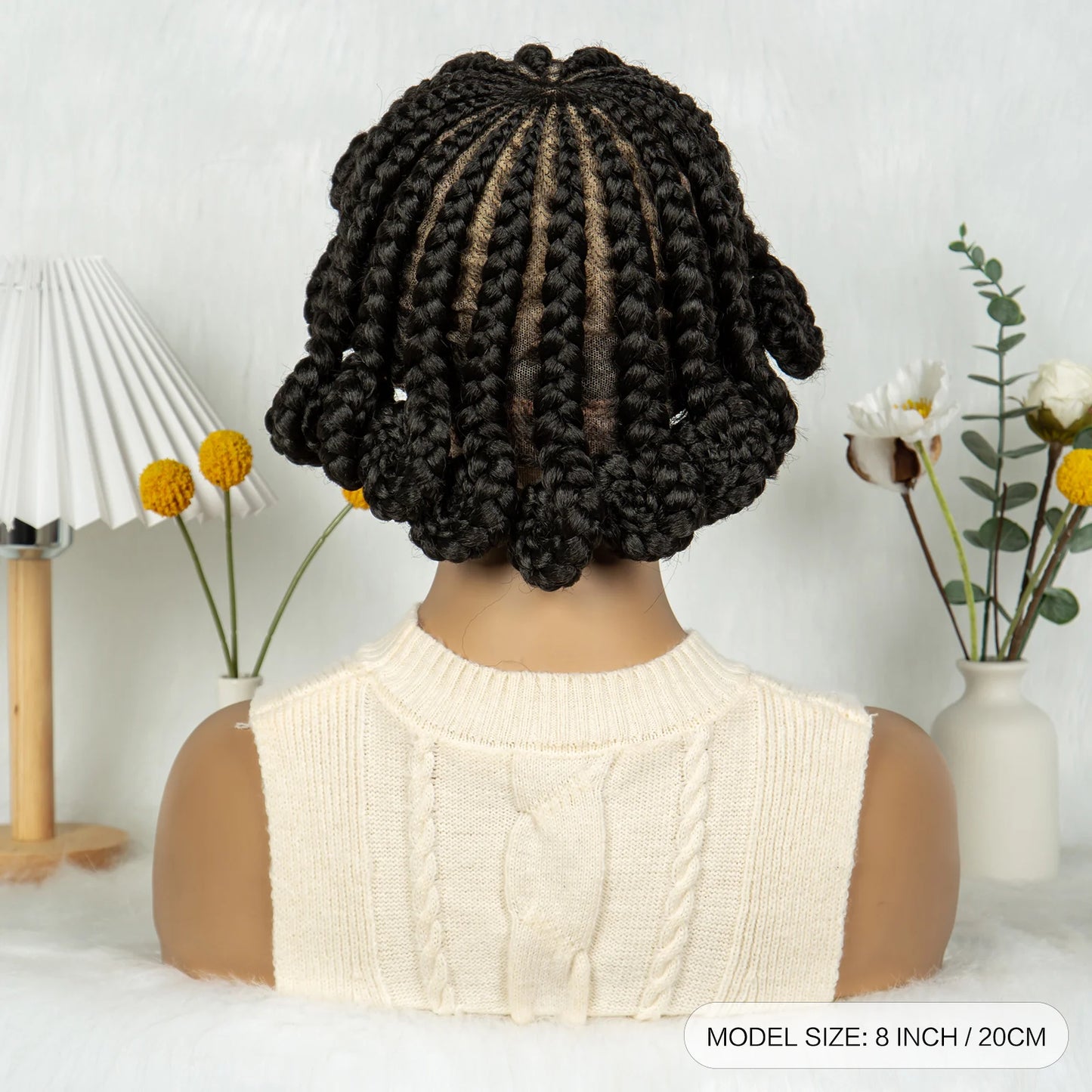 Short Bantu Knot Braided Wig | Full Lace | Synthetic Hair | Baby Hairs | Transparent Lace | Cute Braids Wig for Women