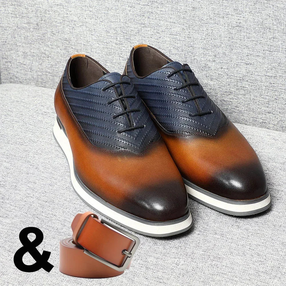 Classic Men's Oxford Casual Sneakers | Genuine Leather Italian Design Lace-Up Dress Shoes (Anti-Slip Sole) Luxegan