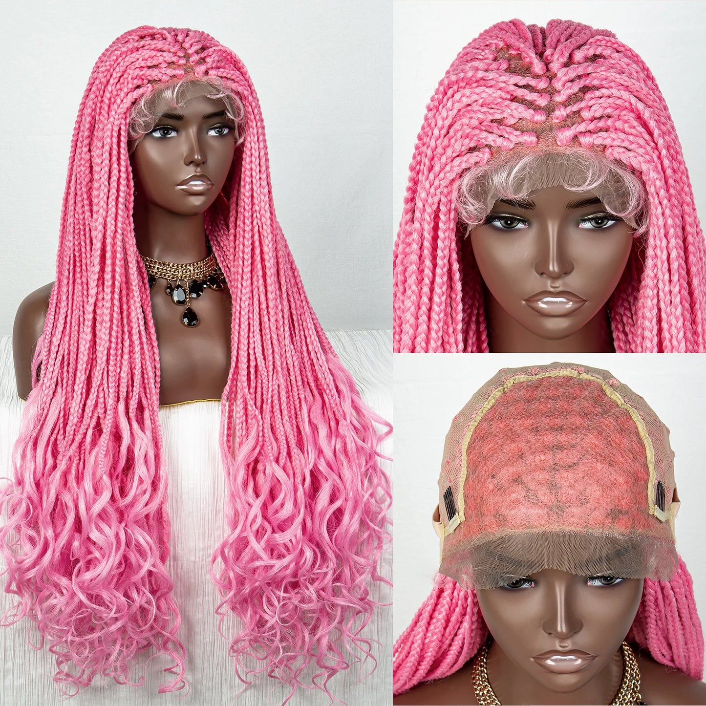 36" Pink & 613 Blonde Braided Wig | Water Wave Ends | Lace Front | Baby Hair Luxegan