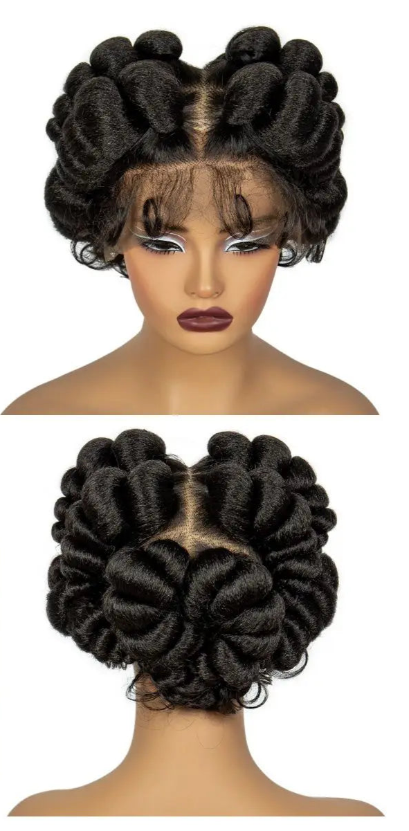 Short Cute Handmade Bantu Knotless Braided Wig with Baby Hair | Full Lace Synthetic Wig for Black Women Luxegan