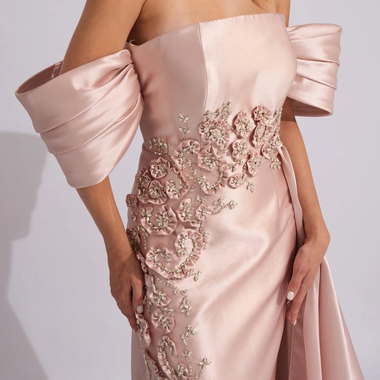 Crystal Ruched A-Line Prom Gown | Off-Shoulder Floor-Length Draped Evening Dress Luxegan