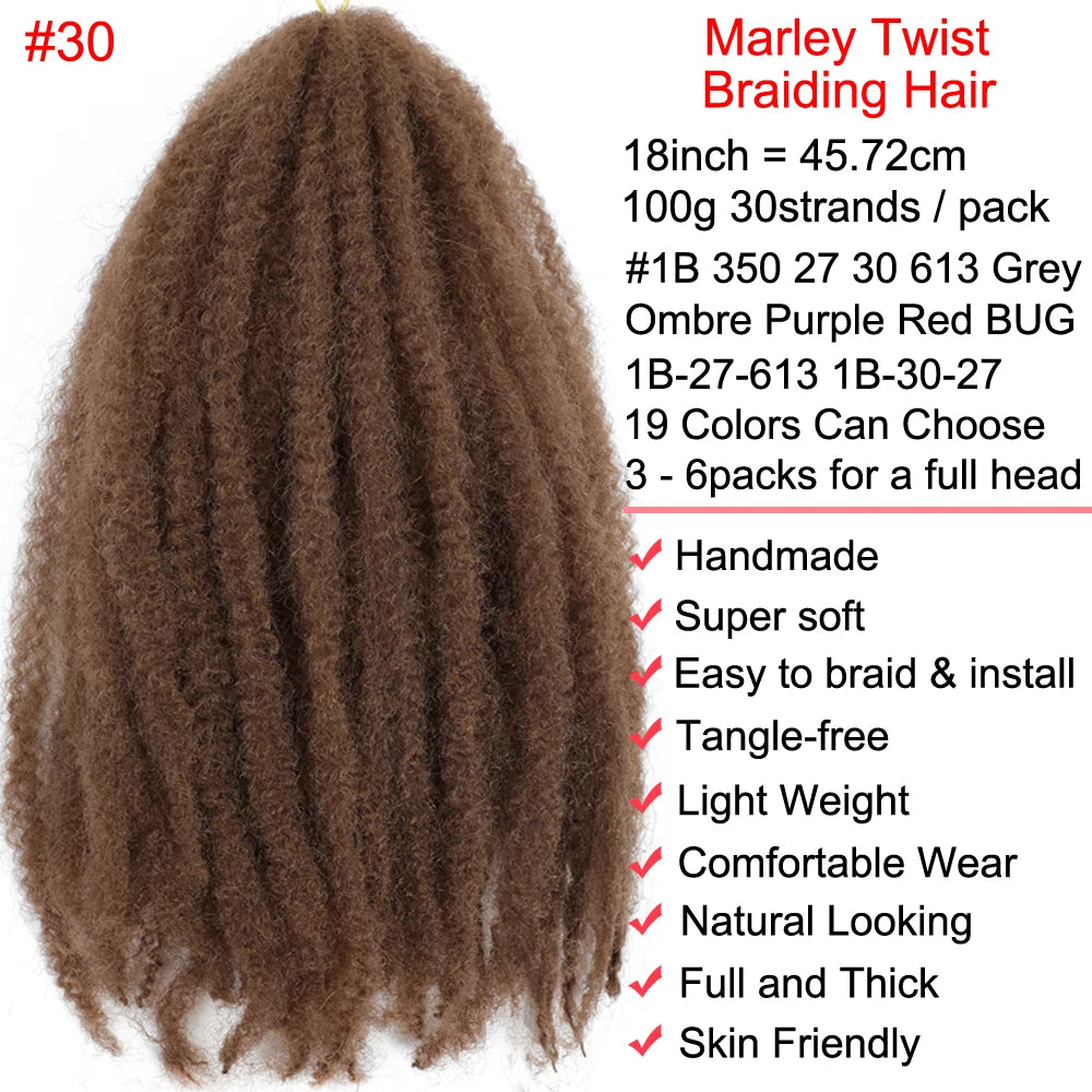 18" Marley Twist Braiding Hair | Crochet Braids | Afro Twist Kinky Hair Extensions | Ombre Colors | 30 Strands/Pack