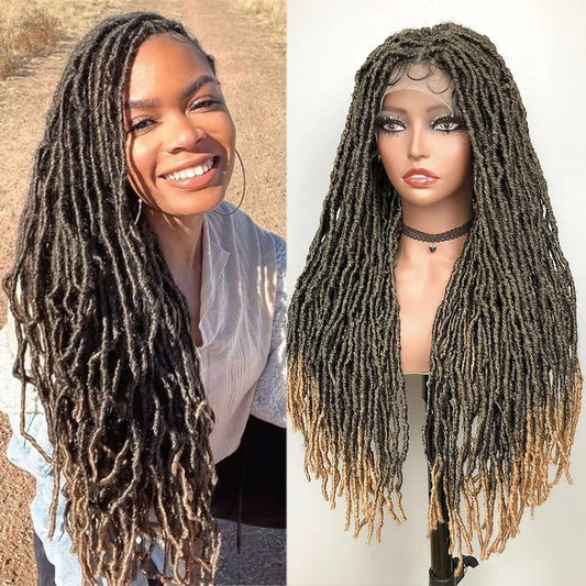 Knotless Butterfly Braided Wig with Baby Hair | Double Lace Front Crochet Faux Locs Wig | Bohemian Style | Synthetic Hair