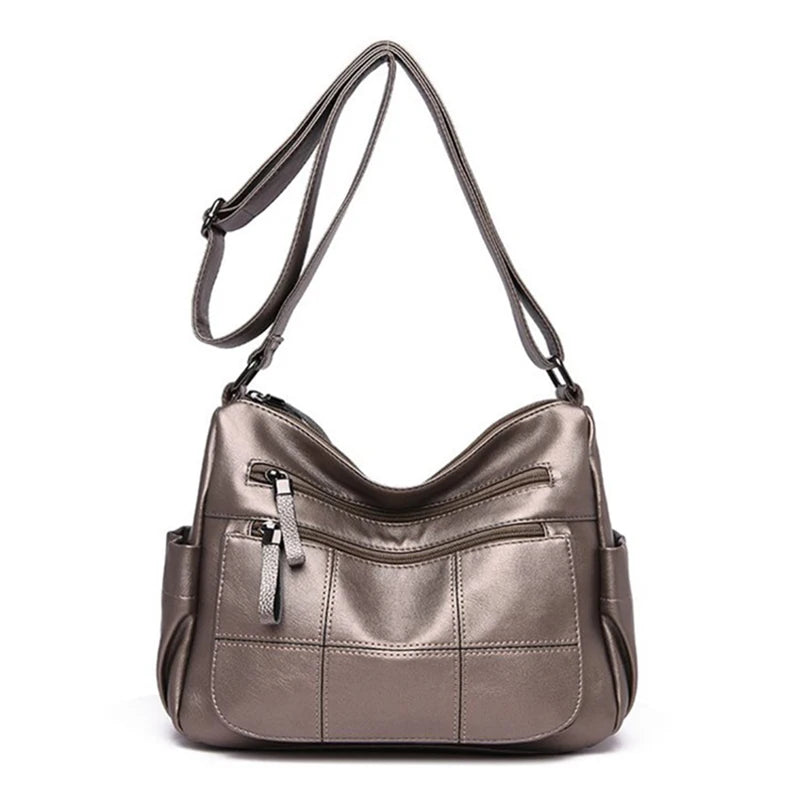 Genuine Sheepskin Leather Designer Handbag | Luxury Waterproof Bucket Bag for Women | Premium Business Messenger & Shoulder Tote with Sequined Accents Luxegan